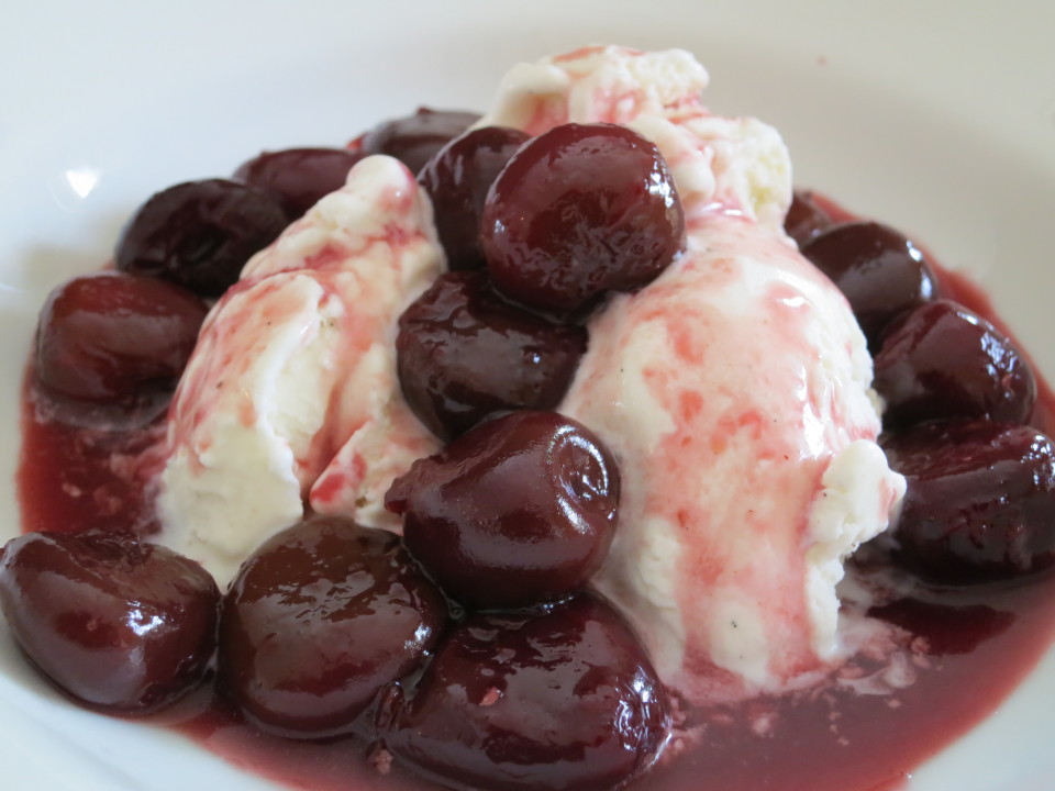 cherries jubilee over ice cream